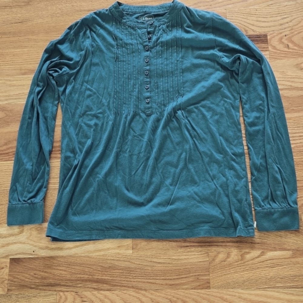 L.L. Bean Teal Long Sleeve Cotton Henley Tee Size Medium